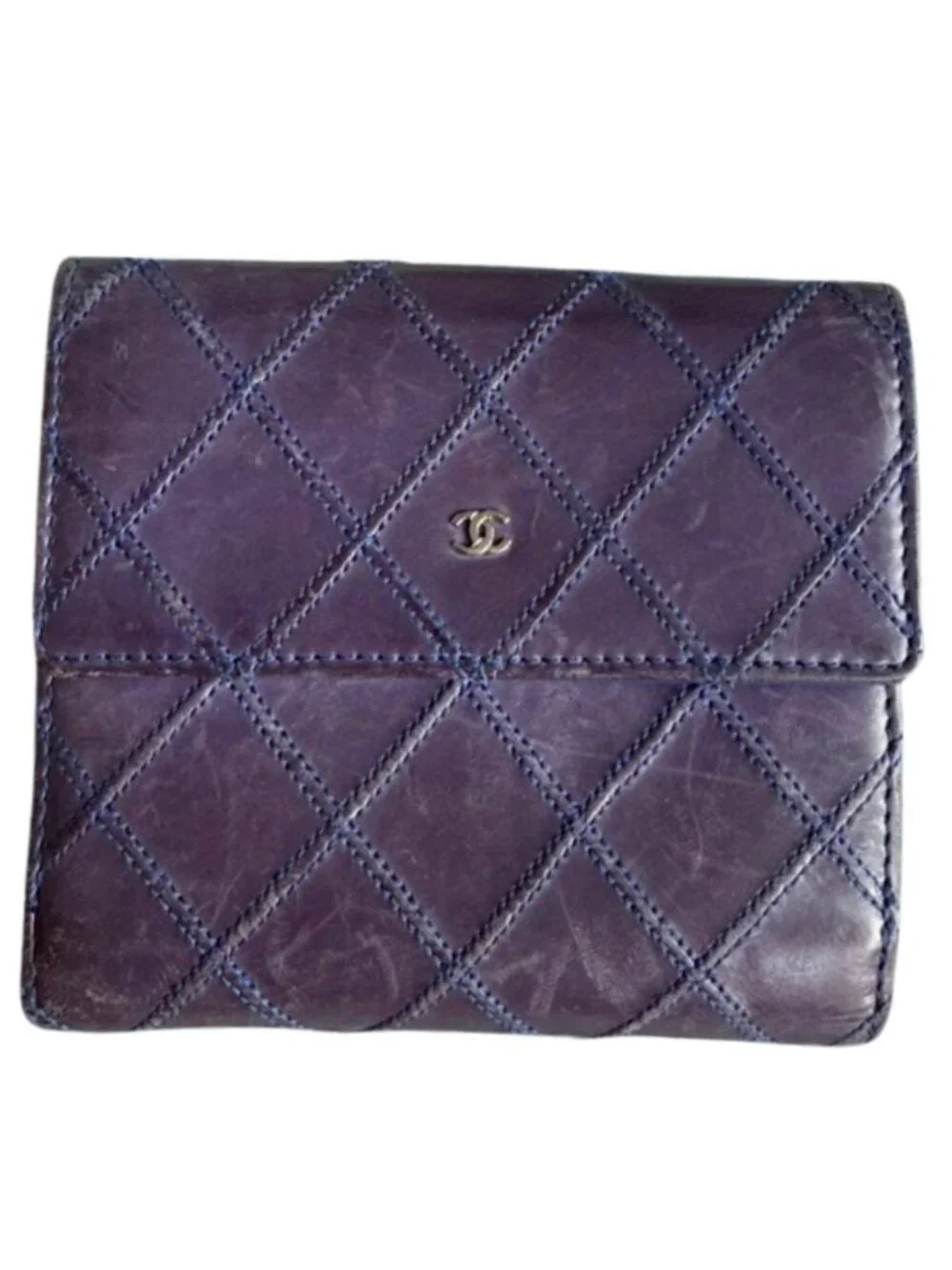 Chanel Vintage Small Purple Leather Double Pocket Wallet